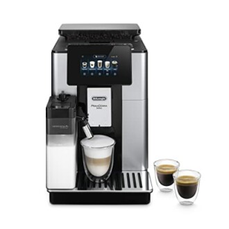 Machine à café DeLonghi avec écran tactile et mousseur à lait