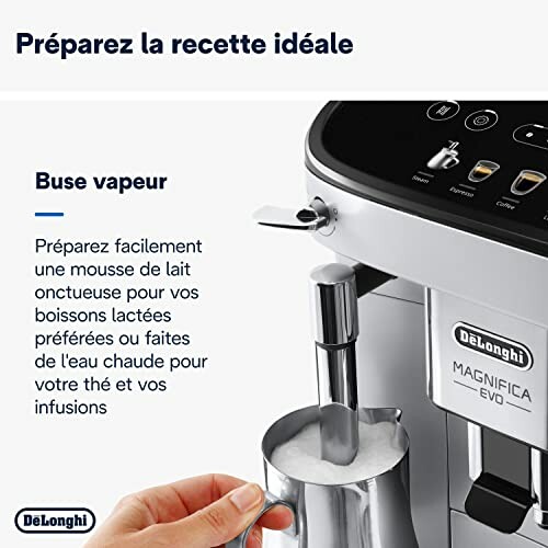 Machine à café DeLonghi Magnifica EVO avec mousseur à lait.