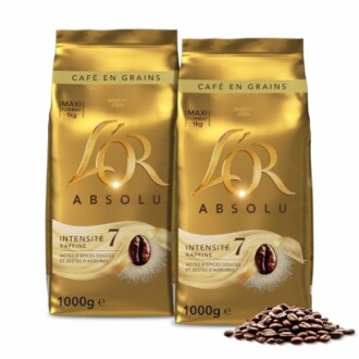 Deux paquets de café L'OR Absolu avec grains de café
