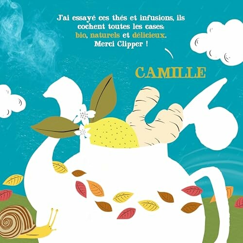 Illustration de théière avec gingembre et feuilles